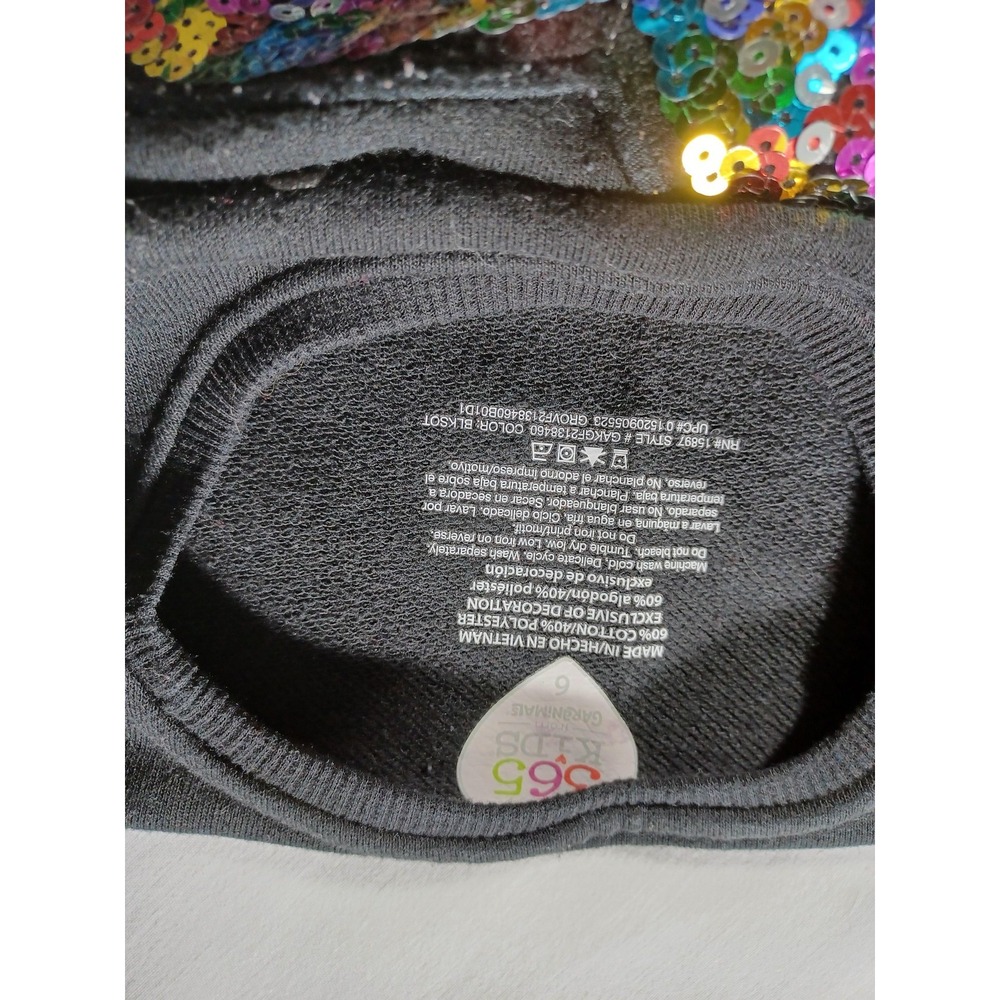 365‎ Kids by Garanimals Sweatshirt Girls 6 Black All Heart Sequin Patch Pullover - Picture 4 of 5
